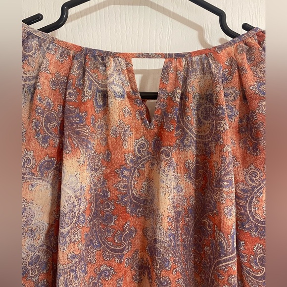 Lucky Brand Boho Tassel Tie Lightweight Coastal Paisley Sheer Blouse Size Medium - Picture 8 of 10